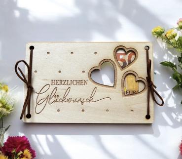 Geldgeschenk mit Herzen, Geldgeschenk zur Hochzeit oder Geburtstag, Geldverpackung, Geschenkidee