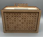 Sparbox mit Sparziel, Spardose  mit unterschiedlichen Beträgen, Sparbox aus Holz mit Zahlen zum Ankreuzen